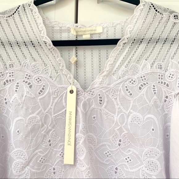 Jonathan Simkhai V-Neck White Crochet Flutter Sleeve Top - Picture 8 of 16